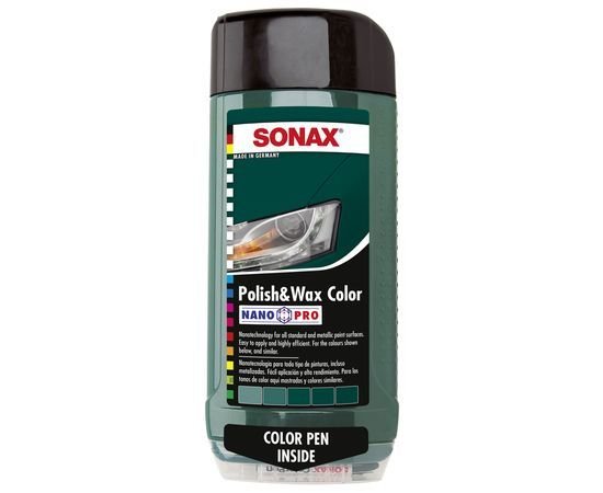 Цветной полироль с воском зелёный 500 мл SONAX Polish&Wax Color NanoPro (296700)