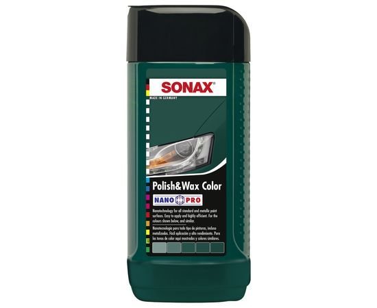 Цветной полироль с воском зелёный 250 мл SONAX Polish&amp;Wax Color NanoPro (296741)