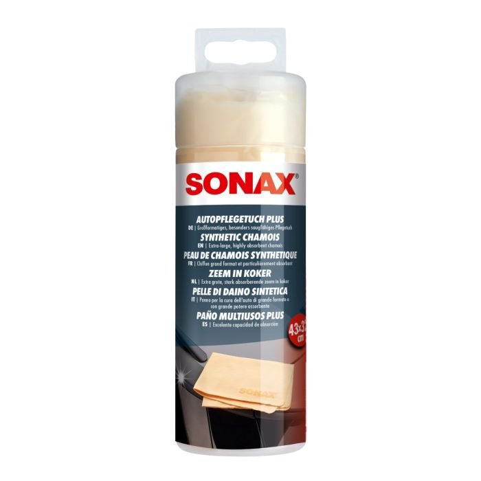 Тряпка для сушки авто из искусственной замши в тубе SONAX Synthetic Chamos Plus 43х32 (417700)