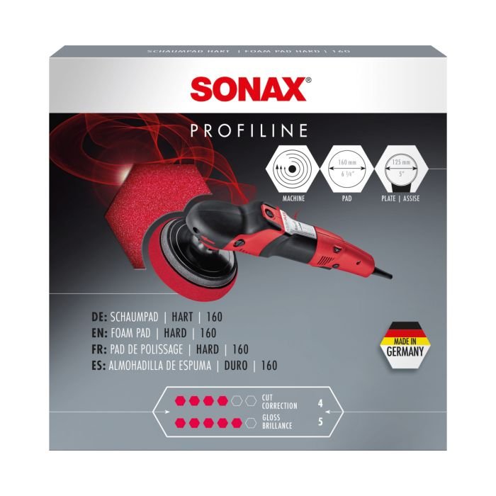 Полировальный круг для автомобилей Sonax красный, жесткий 160мм (493100)