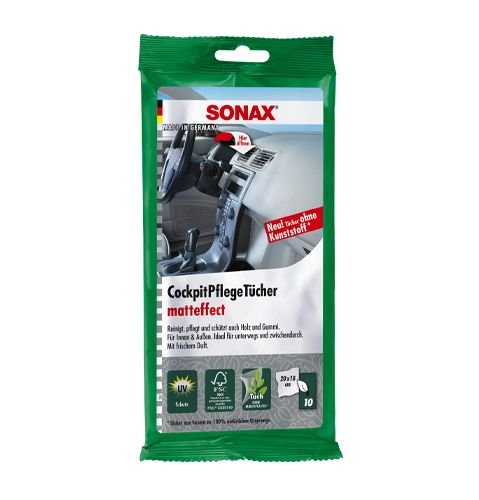 Салфетки матовые по уходу за пластиком салона автомобиля Sonax Plastic care wipes matt 10шт (415800)