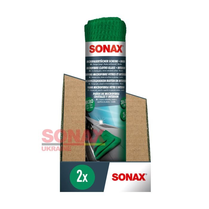 Микрофибра Sonax для стекол и салона 38×38см 2шт (498441)