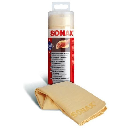 Тряпка для сушки авто из искусственной замши в тубе SONAX Synthetic Chamos Plus 43х32 (417700)